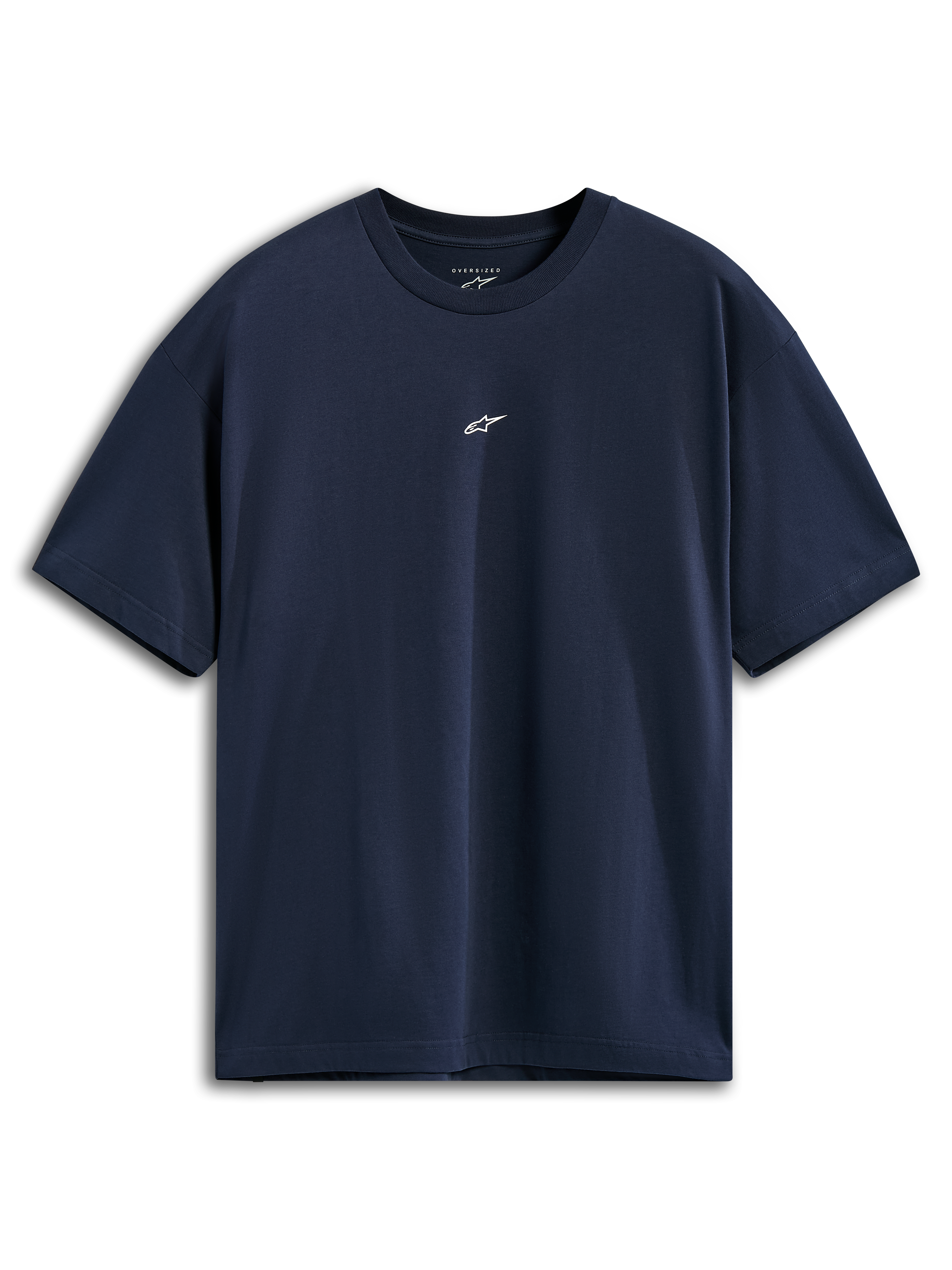 Alpinestars Focused Oversized CSF Tee, Short Sleeve T-Shirt, Navy Blue, small white Astars logo on the center chest, relaxed oversized fit, Casual Sportswear