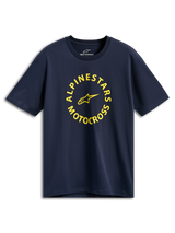 Alpinestars MX CSF Tee, Short Sleeve T-Shirt, Navy Blue, Yellow Alpinestars Motocross circular graphic, Casual Motorsport Streetwear