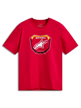 Alpinestars Plate CSF Tee, Short Sleeve T-Shirt, Red, Front MX Plate Graphic with White Astars Logo and Racing Ahead Text, Casual Motorsport Sportswear