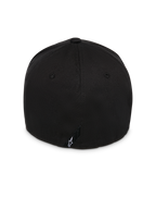 Alpinestars Instinct Hat, Black, back view showing structured crown and flex-back design, featuring a small black label with white Astars logo, durable twill fabric, casual motorsport-inspired headwear