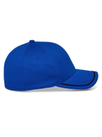 Alpinestars Corp Shift Relay Hat, Structured Baseball Cap, Blue, side profile view featuring a curved bill with black sutache trim and white sandwich detail, casual motorsport-inspired headwear
