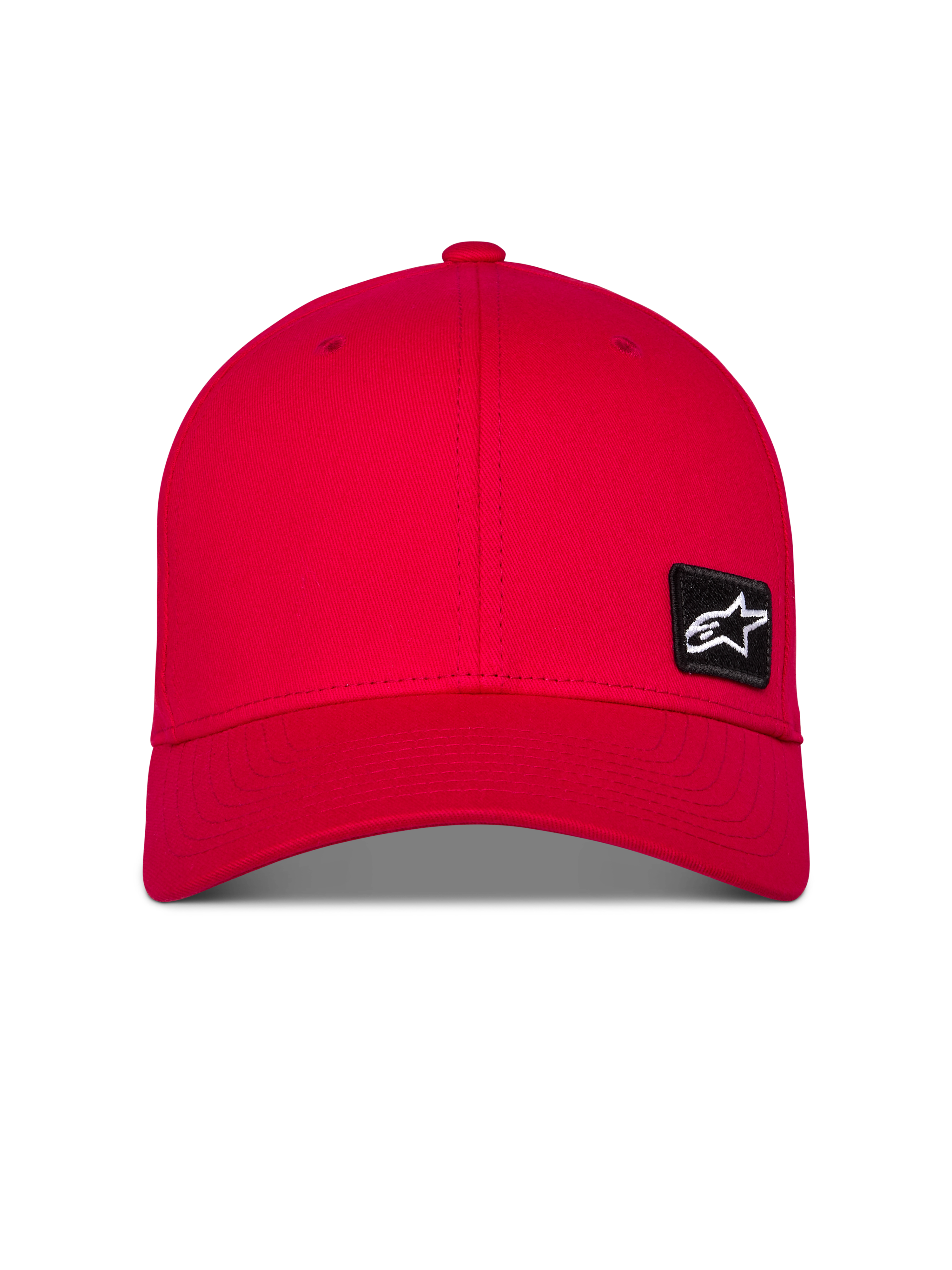 Alpinestars Pivot Hat, Red Sportswear Cap, features a curved bill and structured crown, small black embroidered Astars logo patch on the front side, casual twill headwear