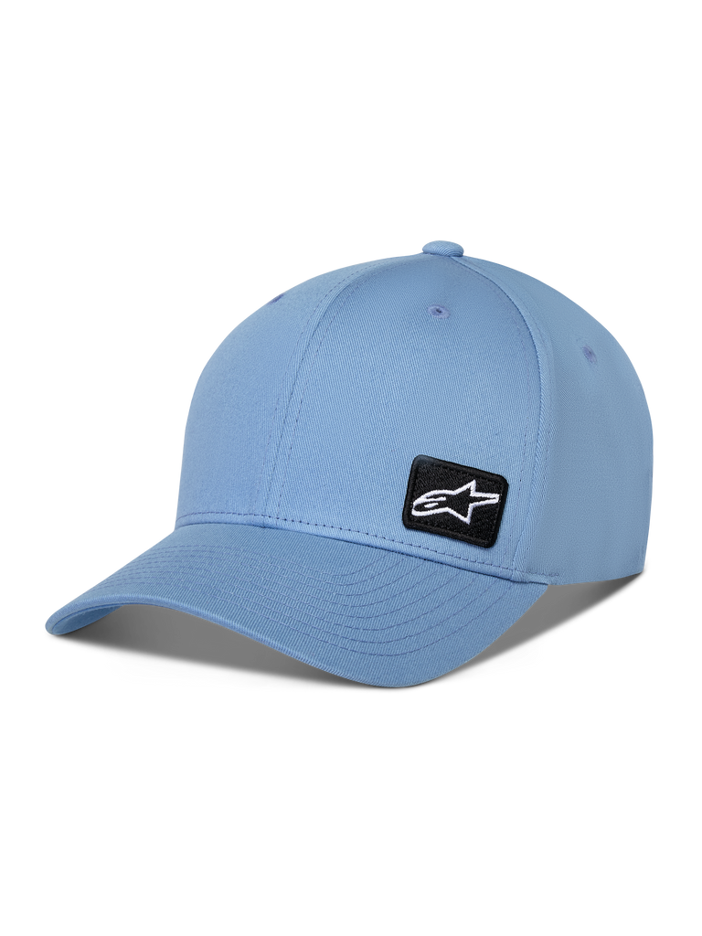 Alpinestars Pivot Hat, curved bill baseball cap, Blue, featuring a small black embroidered Astars logo patch on the side, casual sportswear accessory