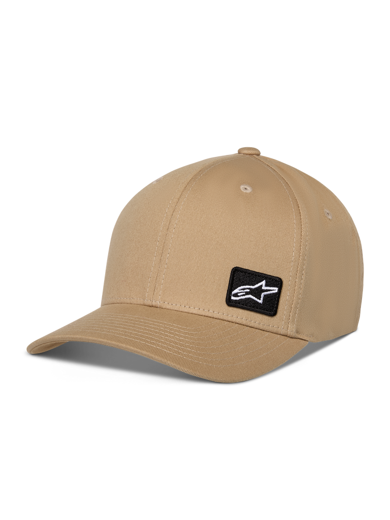Alpinestars Pivot Hat, Casual Baseball Cap, Khaki Sand, Curved Bill with Structured Crown, Small Black Square Patch with White Astars Logo, Cotton Twill Sportswear Headwear
