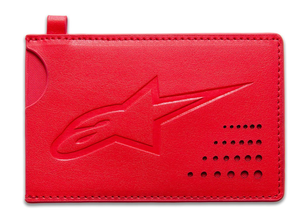Alpinestars Ageless Credit Card Holder, Red, classic split leather wallet, debossed Astars logo, curved notch, perforated corner detail, slim minimalist accessory