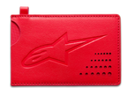 Alpinestars Ageless Credit Card Holder, a red leather minimalist wallet with debossed logo and curved card access notch.