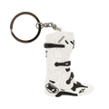 Alpinestars New Tech 10 Boot Keyfob, miniature 3D motocross boot keychain, White and Black, featuring detailed straps and branding, metallic ring and chain, motorsport-inspired accessory