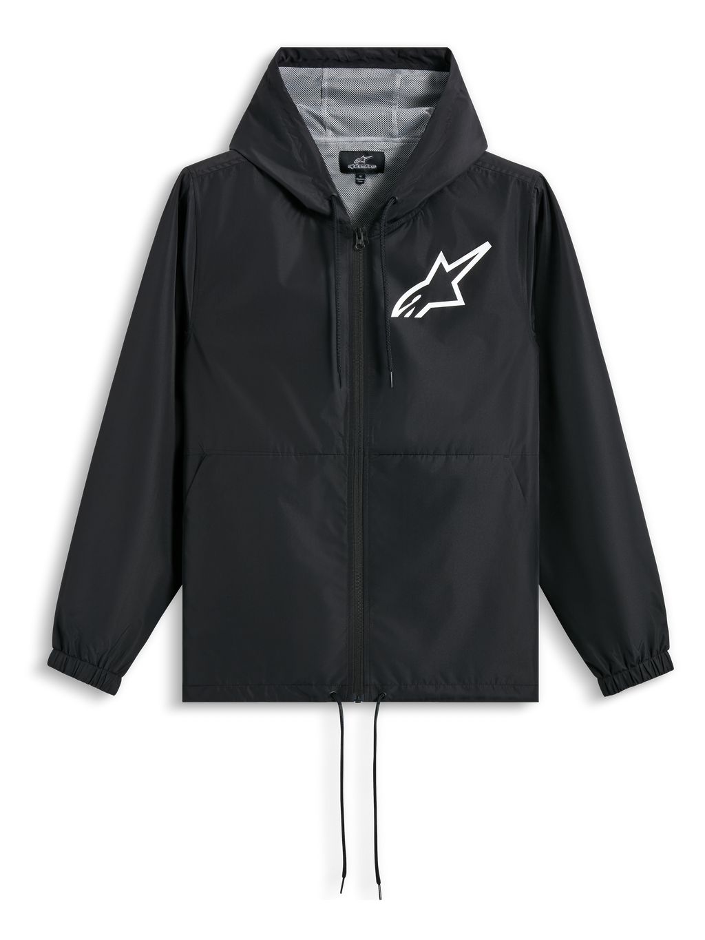 Alpinestars Speeder Chromium Windbreak Jacket, Black and White hooded sportswear jacket with mesh lining and chest logo