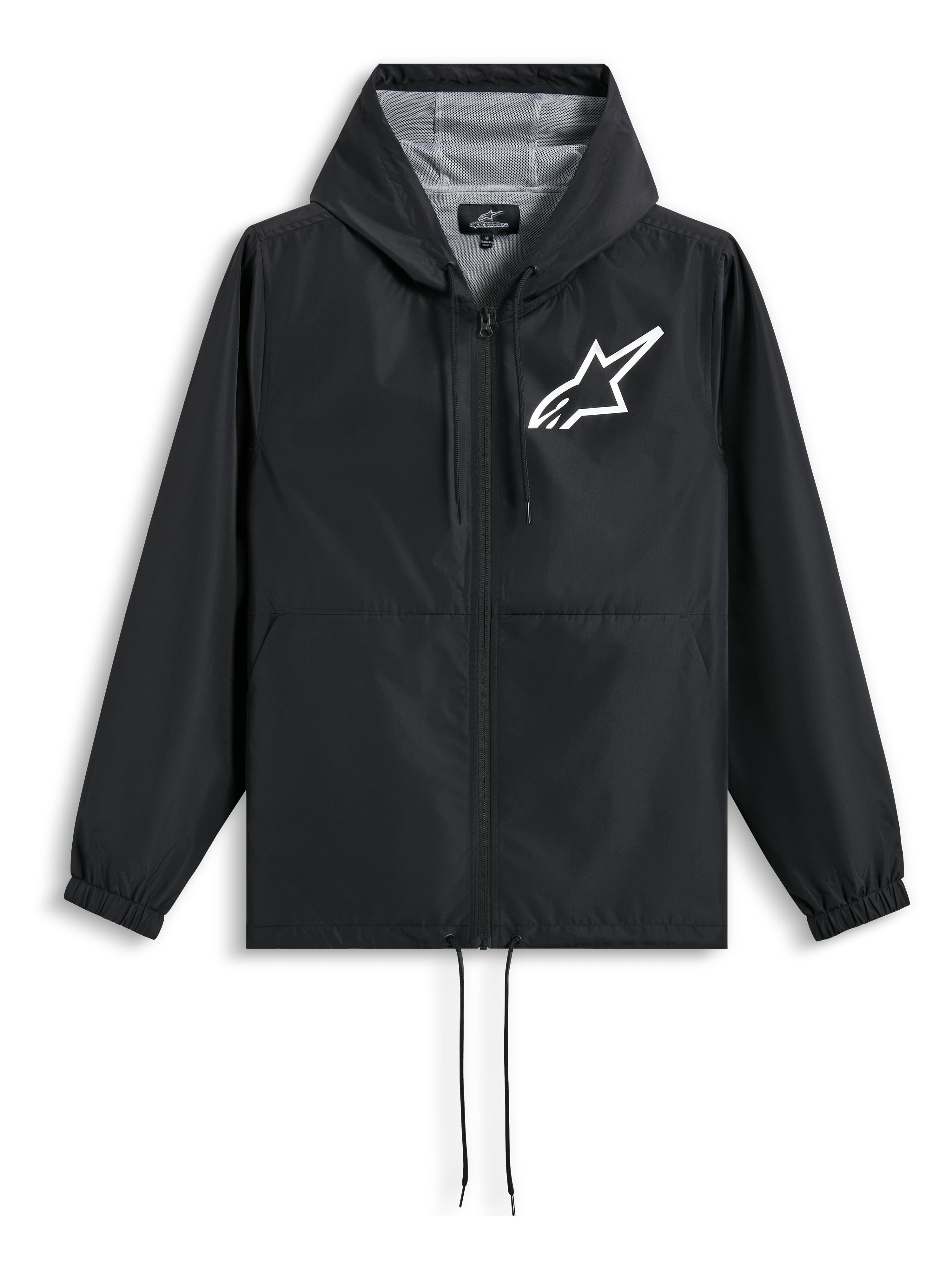 Alpinestars Speeder Chromium Windbreak Jacket, Black and White hooded sportswear jacket with mesh lining and chest logo