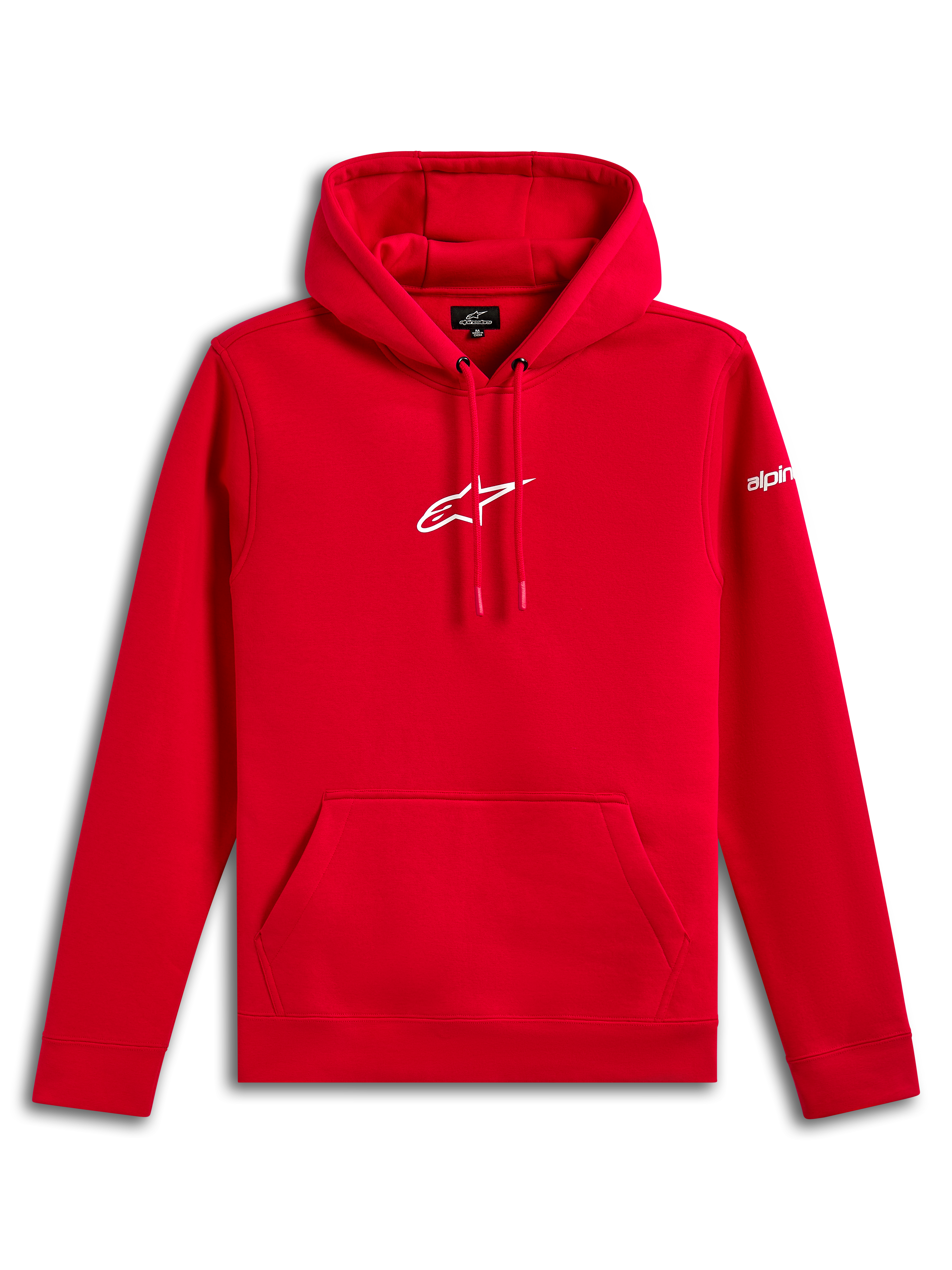 Alpinestars Frontal Hoodie, Pullover Fleece Hoodie, Red, white Alpinestars Astar logo on the chest and wordmark on the sleeve, front kangaroo pocket, casual motorsport-inspired streetwear