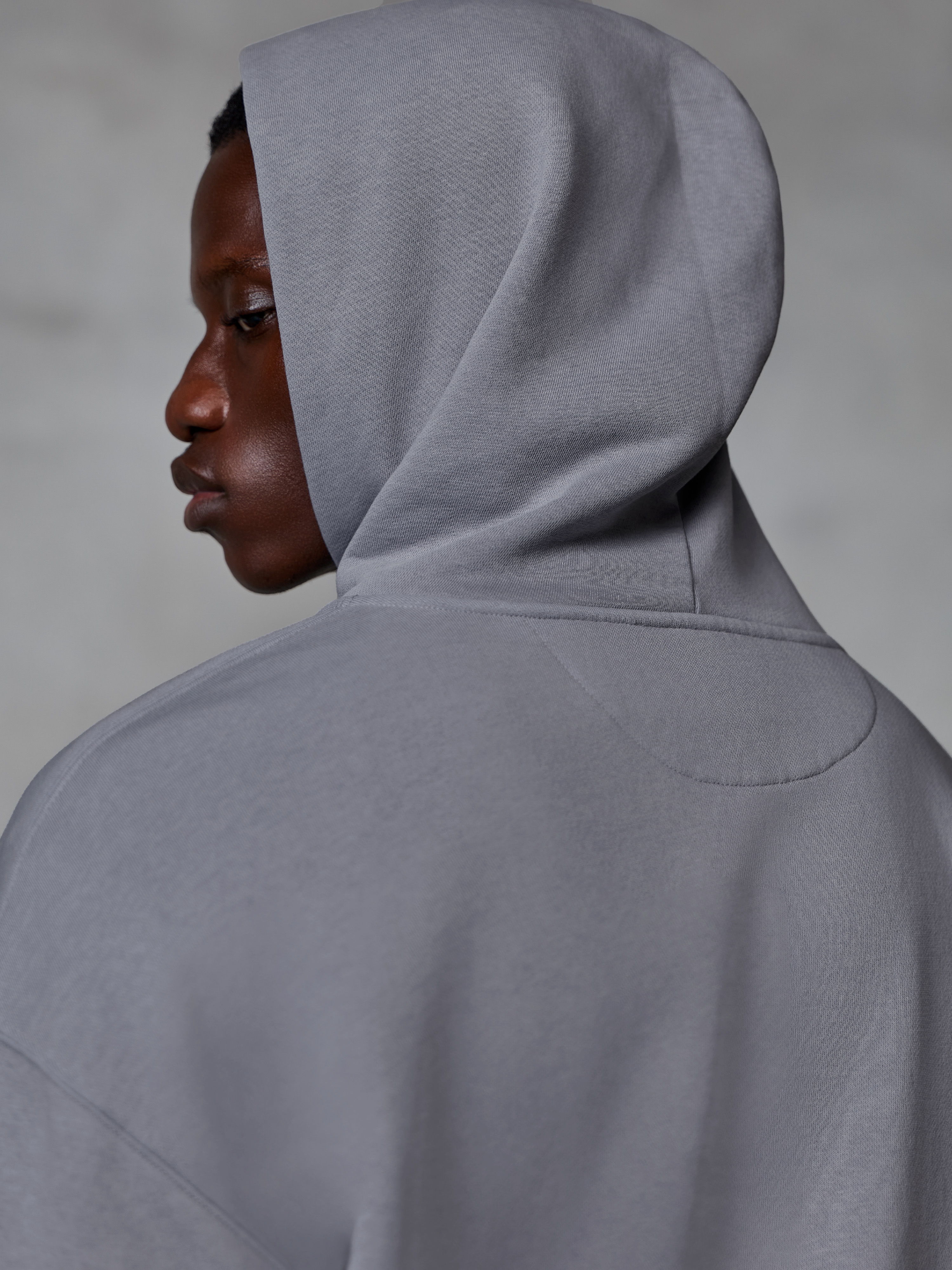 Alpinestars Essentials Ageless Zip Hoodie, Silver, close-up side and back view with hood up, premium compact fleece fabric, casual lifestyle streetwear
