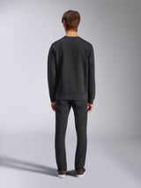 Alpinestars Bettern Crew, Black Crewneck Sweatshirt, back view on model, ribbed collar and hem, casual motorsport-inspired streetwear