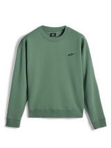 Alpinestars Essentials Ageless Crew, Crewneck Sweatshirt, Cactus Green, small black Astar logo on the chest, ribbed collar, cuffs and hem, premium fleece, casual off-bike sportswear