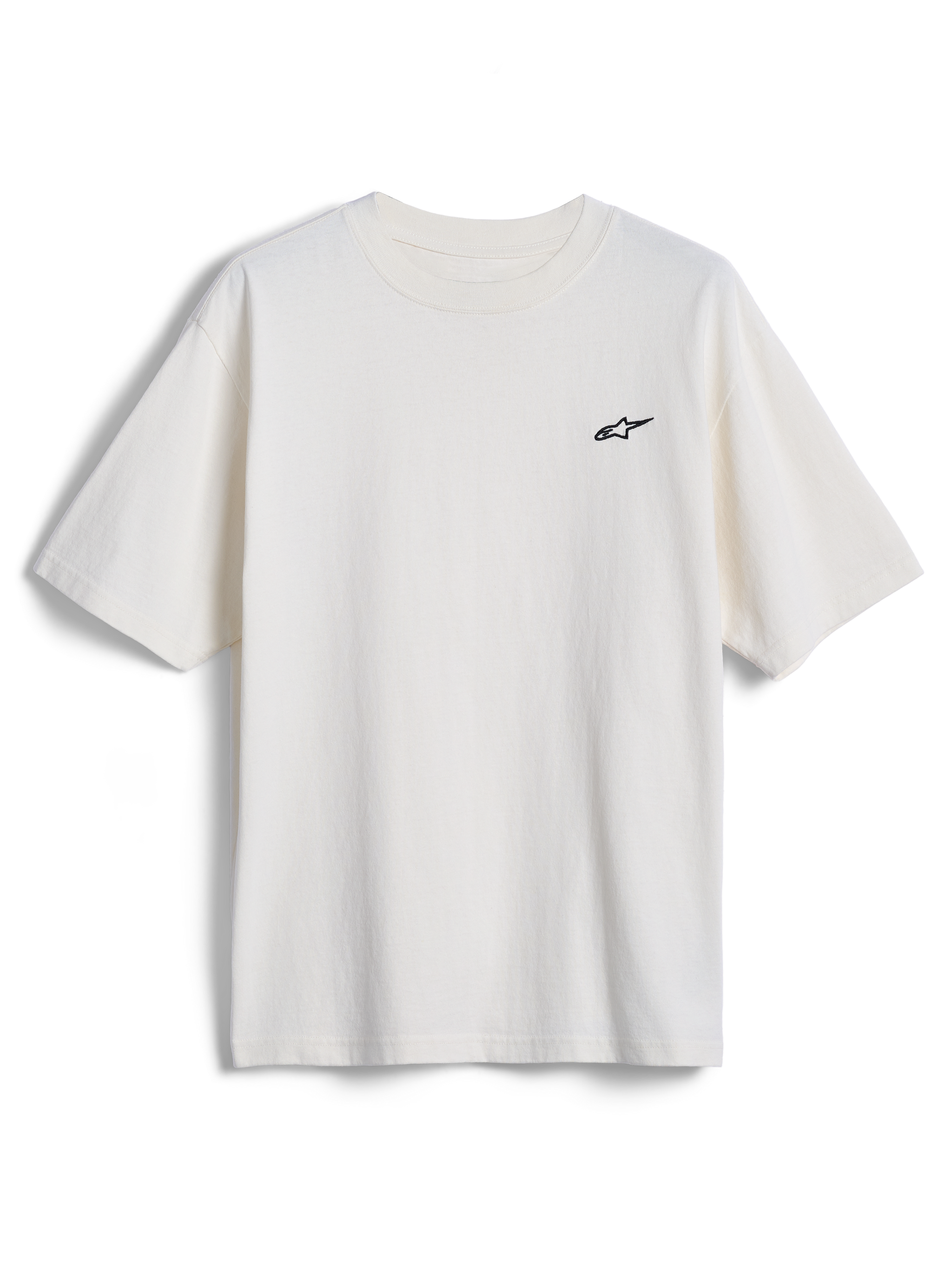 Alpinestars Essentials Ageless SS Tee, Short Sleeve T-Shirt, Off White, small black Alpinestars star logo on chest, casual motorsport-inspired streetwear