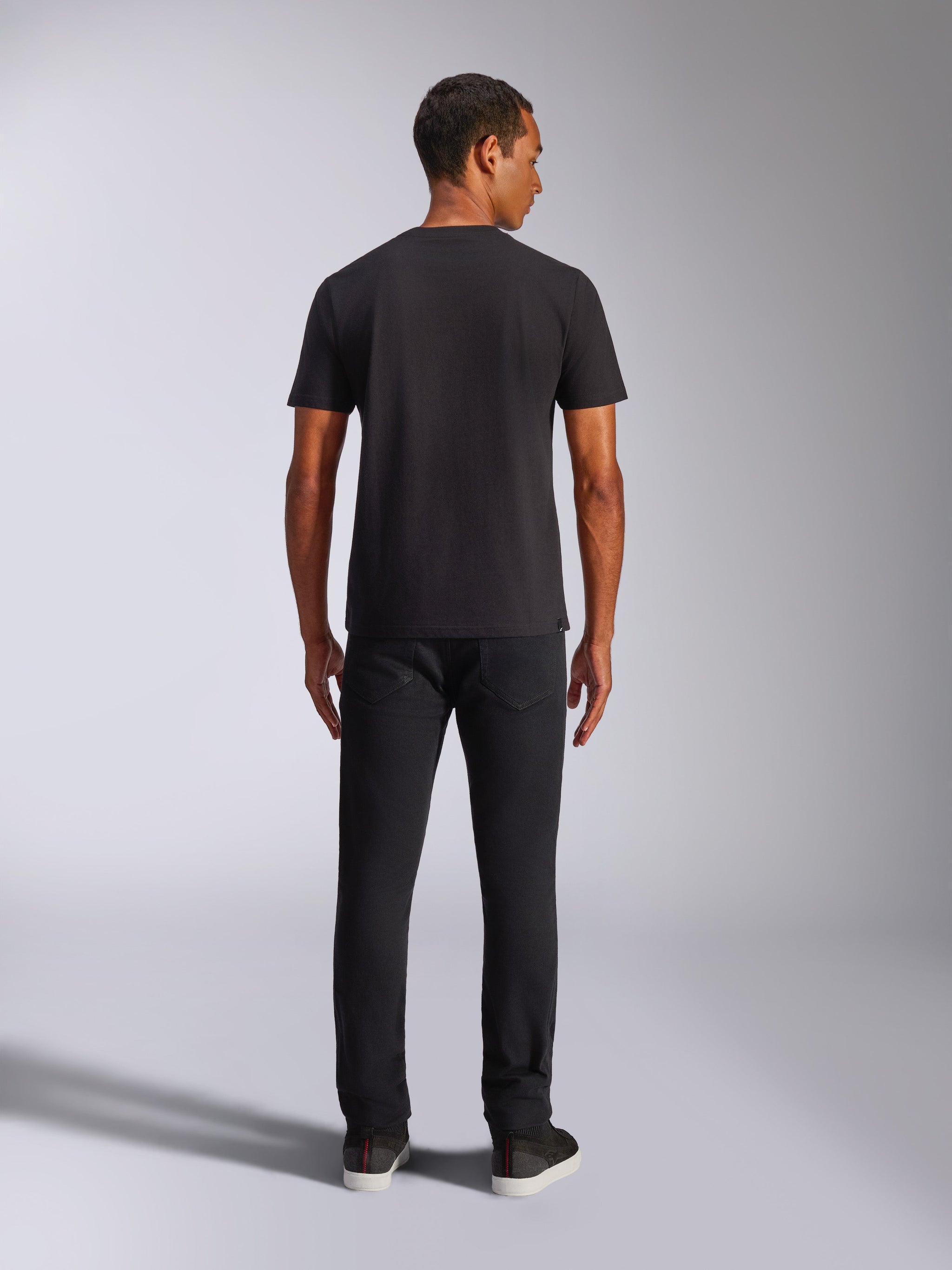 Alpinestars Shaded CSF Tee, Short Sleeve T-Shirt, Black, back view on model wearing black pants, casual motorsport-inspired streetwear