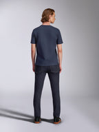 Alpinestars Fasting CSF Tee, Short Sleeve T-Shirt, Navy Blue, back view, worn with dark denim jeans, casual motorsport streetwear