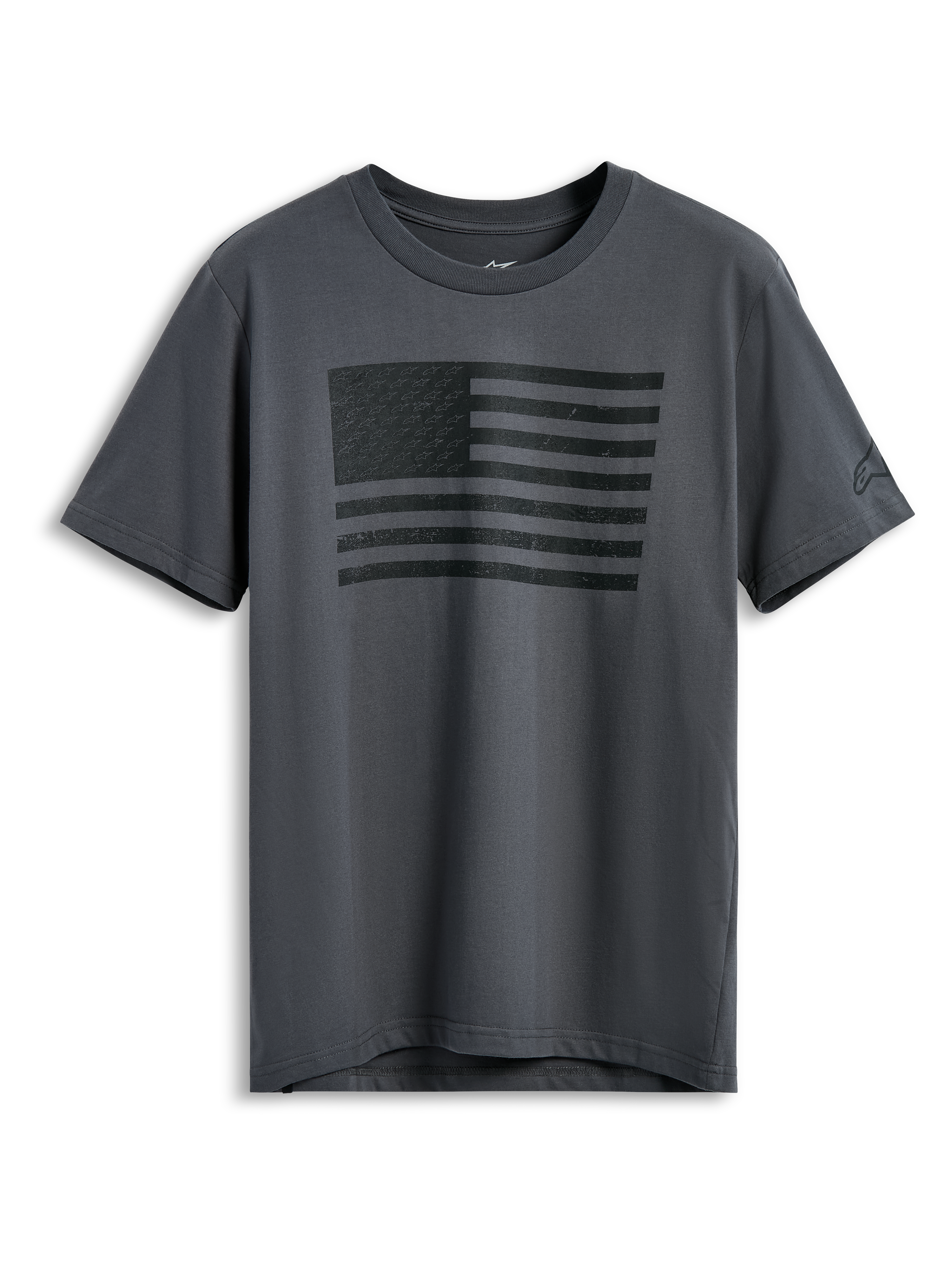 Alpinestars Waving CSF Tee, Short Sleeve T-Shirt, Charcoal Gray, Black waving flag graphic on front, casual motorsport streetwear