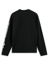 Alpinestars Trackside CSF Tee, Long Sleeve T-Shirt, Black, featuring white vertical text graphic on the sleeve, back view, casual motorsport streetwear