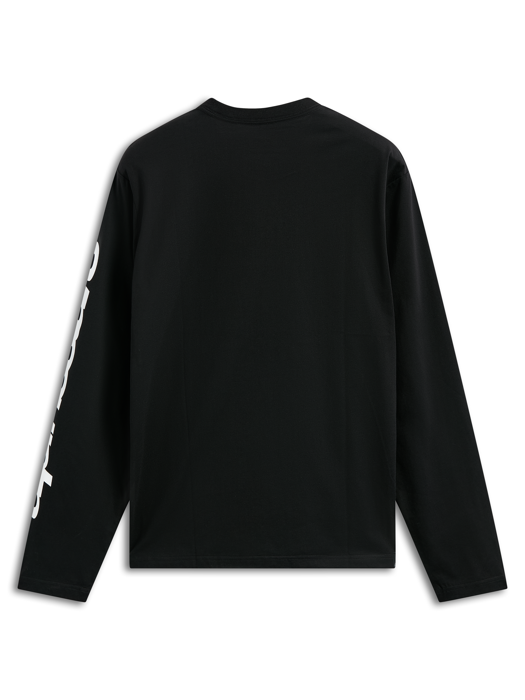 Alpinestars Trackside CSF Tee, Long Sleeve T-Shirt, Black, featuring white vertical text graphic on the sleeve, back view, casual motorsport streetwear