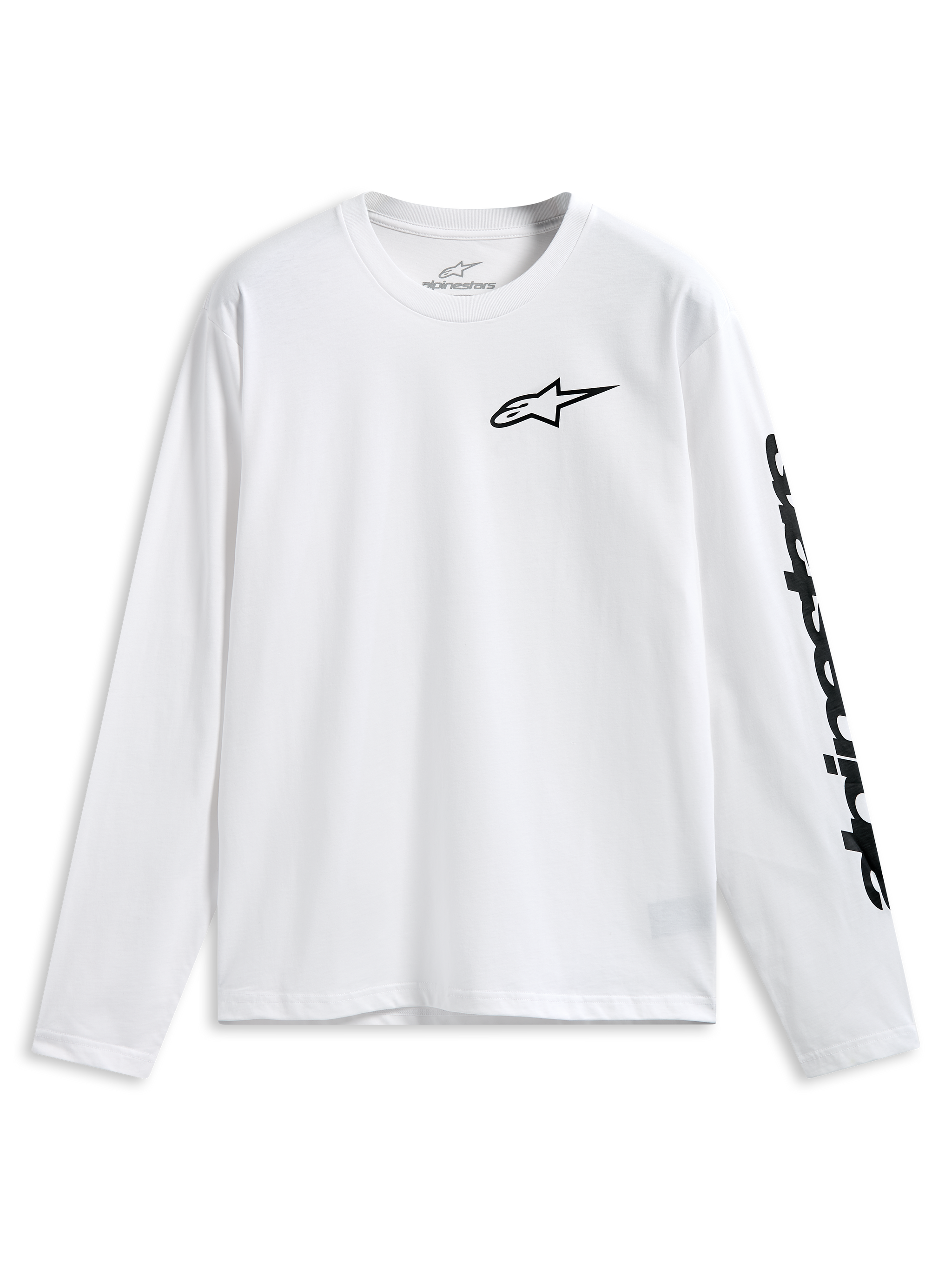 Alpinestars Trackside CSF Tee, Long Sleeve T-Shirt, White, Black Alpinestars Logo on chest and wordmark on sleeve, Casual Motorsport Sportswear