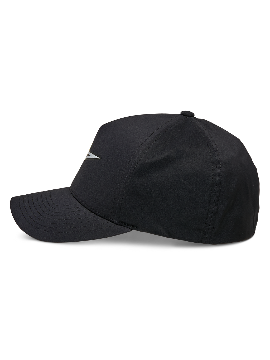 Alpinestars Ageless Reflex Waterproof Hat, Black, side profile view of a curved bill cap with a structured crown, featuring a reflective Astars logo and waterproof technical fabric, casual performance headwear