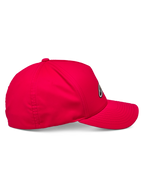Alpinestars Ageless Reflex Waterproof Hat, Red, side profile view of a baseball-style cap featuring a curved bill and structured crown, crafted from technical waterproof fabric with reflective logo detail.