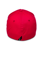 Alpinestars Ride Sonic Hat, back view of red baseball cap, structured crown with flex back design, small black tag with white Alpinestars star logo on the rear, casual red stretch twill headwear