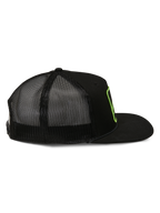 Alpinestars Control Trucker Hat, Trucker Hat, Black, Side View with Mesh Back and Flat Bill, Lime Green Embroidered Logo Outline, Casual Motorsport Streetwear
