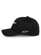 Alpinestars Ageless Multi Hat, Black baseball cap, side profile view with white embroidered Astars logo, curved bill and structured crown, casual sportswear