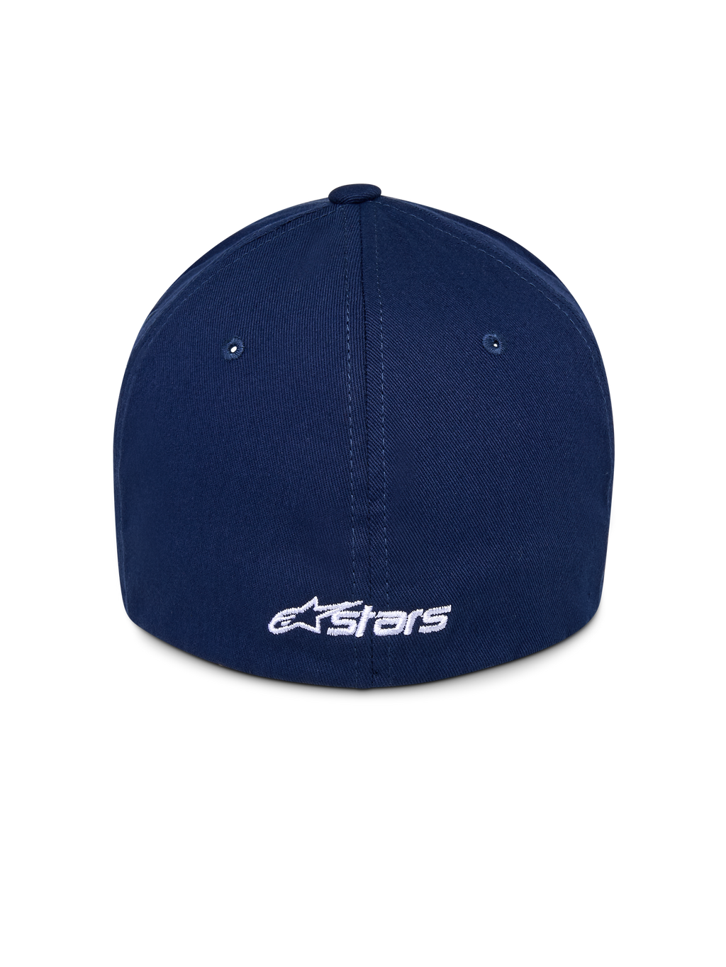 Alpinestars Ageless Multi Hat, Navy Blue baseball cap, back view featuring white embroidered Astars logo, structured crown with stitched panels, casual motorsport-inspired headwear