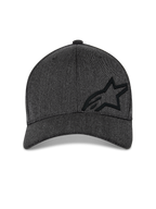 Alpinestars Corp Shift Multi Hat, Baseball Cap, Dark Grey Heather, front view featuring a structured crown with a black 3D Astars logo and curved bill, casual motorsport streetwear