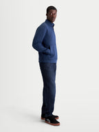 Alpinestars Apera Half-Zip Sweatshirt, Men's Casual Sportswear Pullover, Steel Blue, Tri-blend Fleece, featuring half-zip closure, kangaroo pocket, and tonal HD logo prints for everyday comfort and motorsport style.