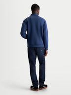 Alpinestars Apera Half-Zip Sweatshirt, Men's Sportswear Pullover, Steel Blue, Back View on Model, Tri-Blend Fleece with refined sleeve seaming and tonal branding for a casual motorsport-inspired look.