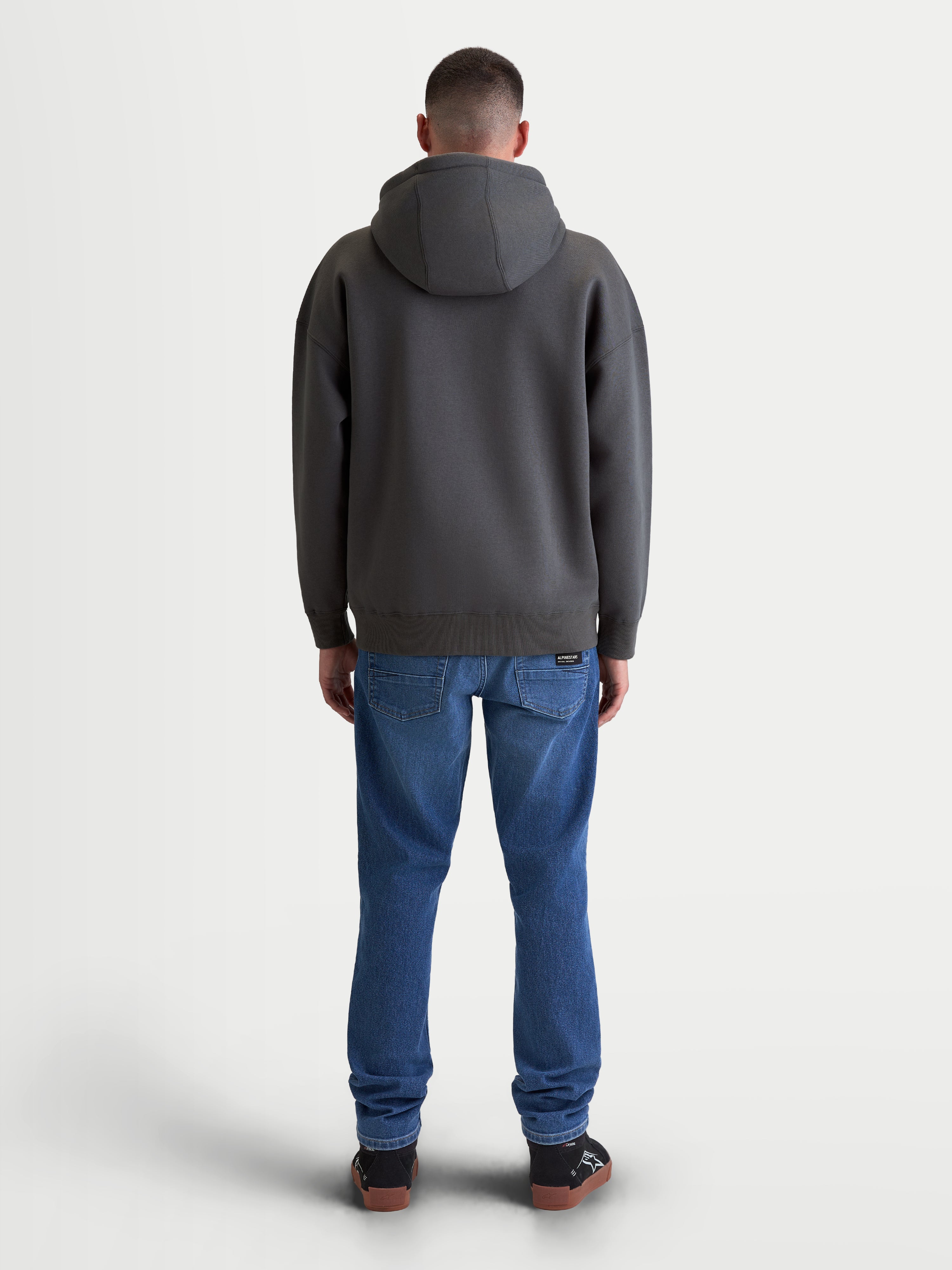 Alpinestars Prelude Oversized Hoodie, Men's Sportswear Fleece Pullover, Charcoal Gray, Back View showing Relaxed Fit, Self-Lined Hood, and Ribbed Finishing for Everyday Comfort.