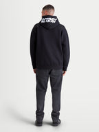 Alpinestars Pioneer Oversized Hoodie, Casual Sportswear Zip Fleece in Black, back view featuring white Astars embroidery on the hood, oversized fit, comfortable cotton-blend fabric for everyday lifestyle wear.