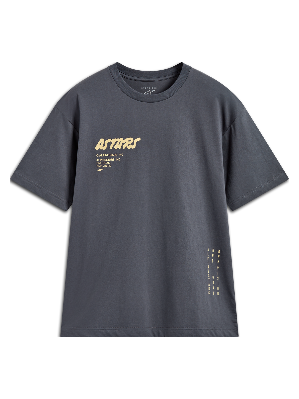 Alpinestars Chalk Oversized CSF Tee, charcoal gray short sleeve sportswear t-shirt with yellow graphics.