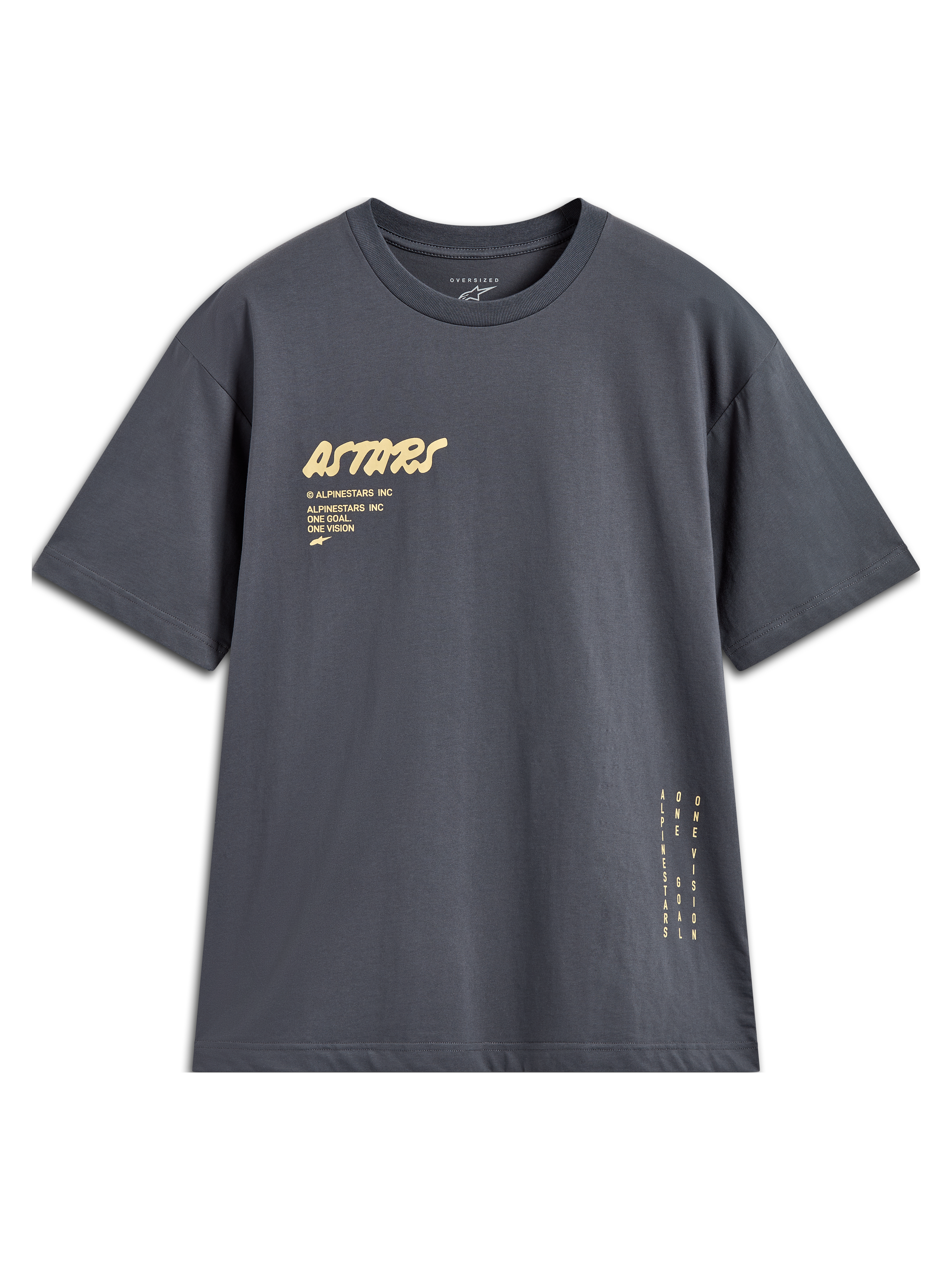 Alpinestars Chalk Oversized CSF Tee, charcoal gray short sleeve sportswear t-shirt with yellow graphics.