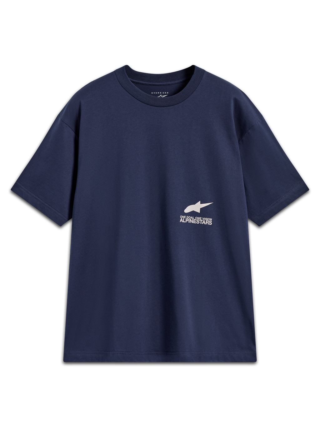 Alpinestars Institute Oversized SS CSF Tee, navy blue casual short-sleeve shirt with a white Astar logo and branding.