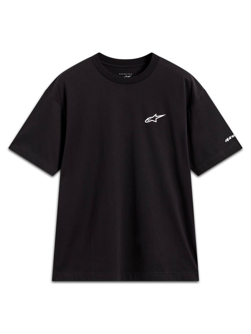 Alpinestars Mandate Oversized CSF Tee, Short Sleeve Sportswear, Black, with white puff print logo and sleeve graphic.