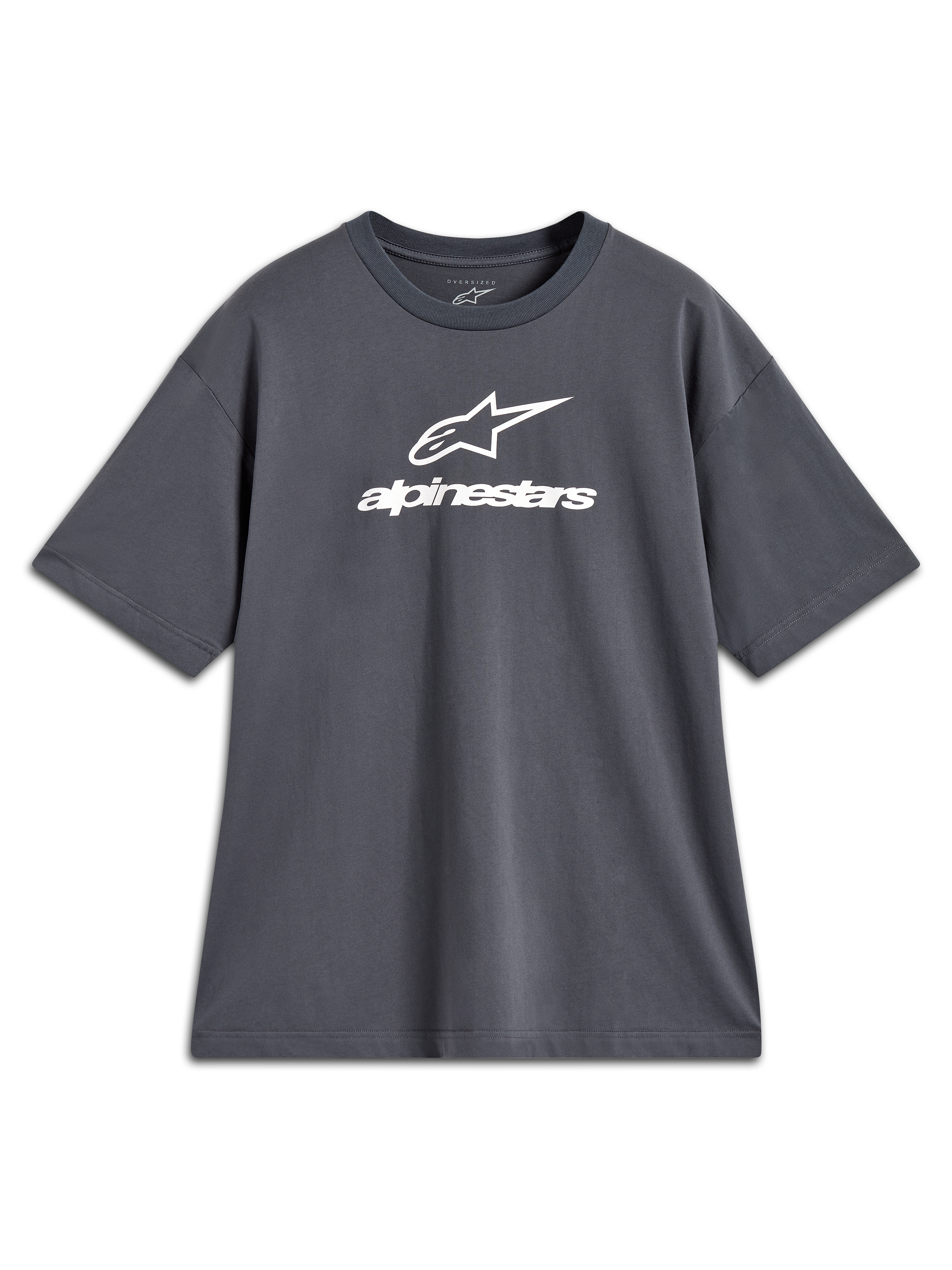 Alpinestars Prelude Oversized CSF Tee, charcoal gray relaxed fit sportswear t-shirt with white chest logo graphic.
