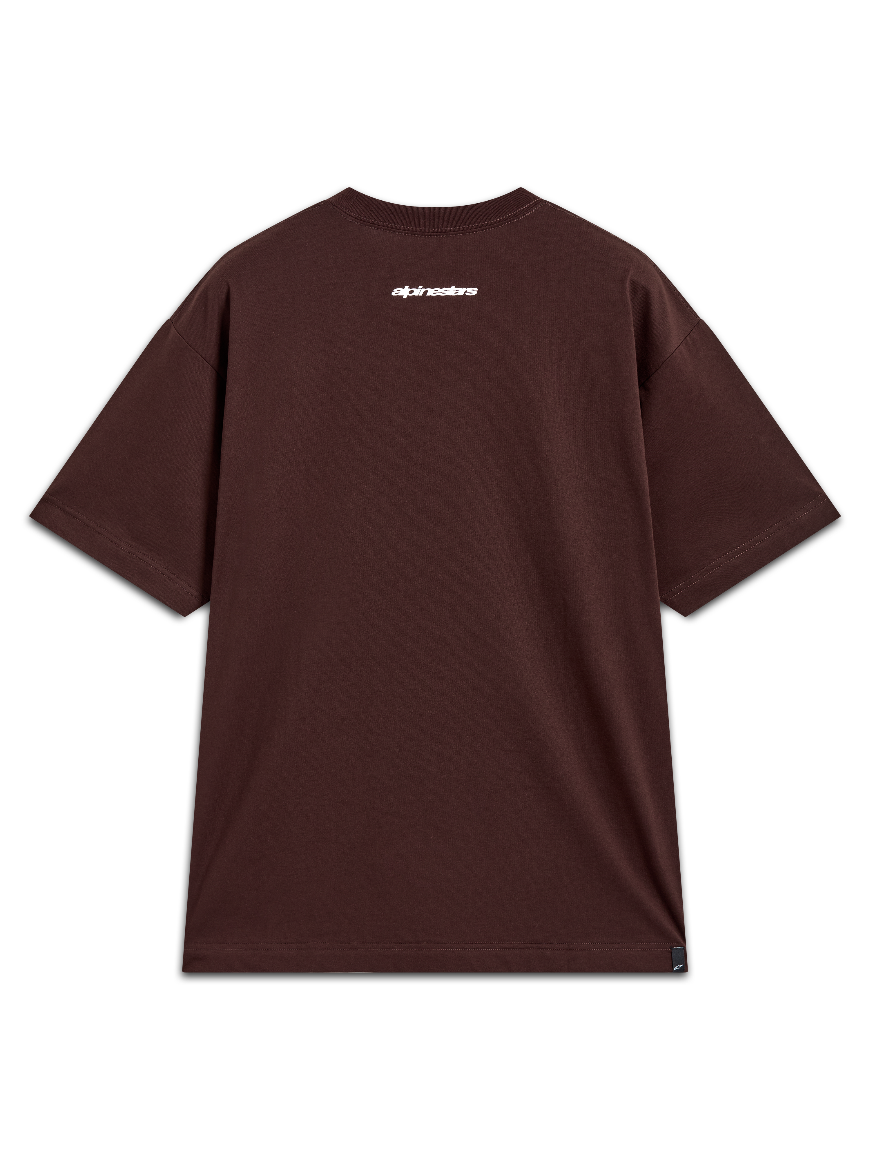 Alpinestars Prelude Oversized CSF Tee, brown short sleeve sportswear shirt with white back word logo graphic.