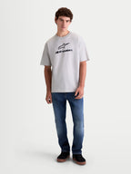 Alpinestars Prelude Oversized CSF Tee, Men's Short Sleeve Sportswear T-Shirt, Cement Gray with Black Astars logo, relaxed fit cotton-poly blend for casual lifestyle and off-bike wear.