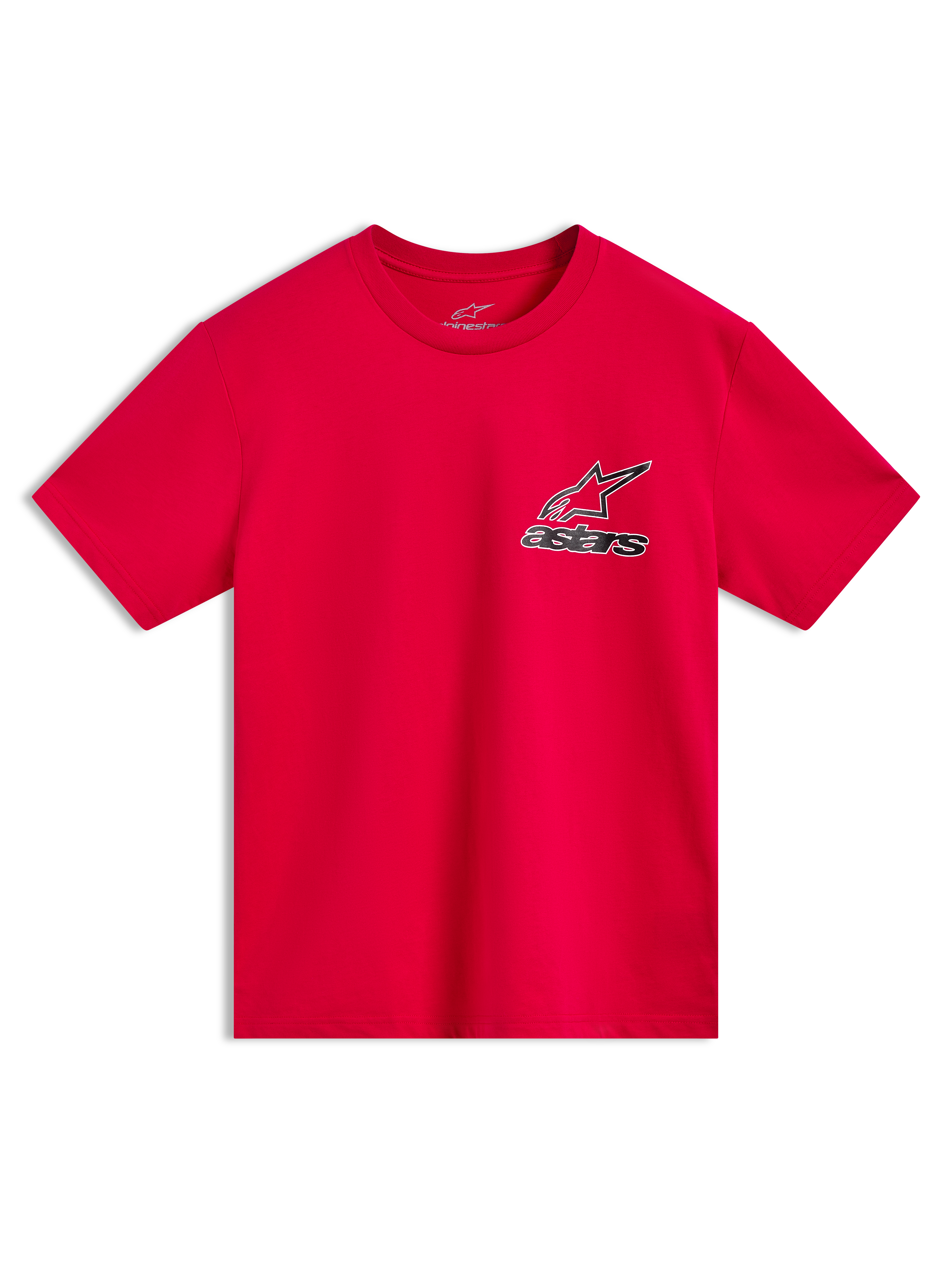 Alpinestars Lineout CSF Tee, Red Short Sleeve Sportswear T-Shirt with Astars logo graphic, soft cotton and polyester blend for casual comfort.