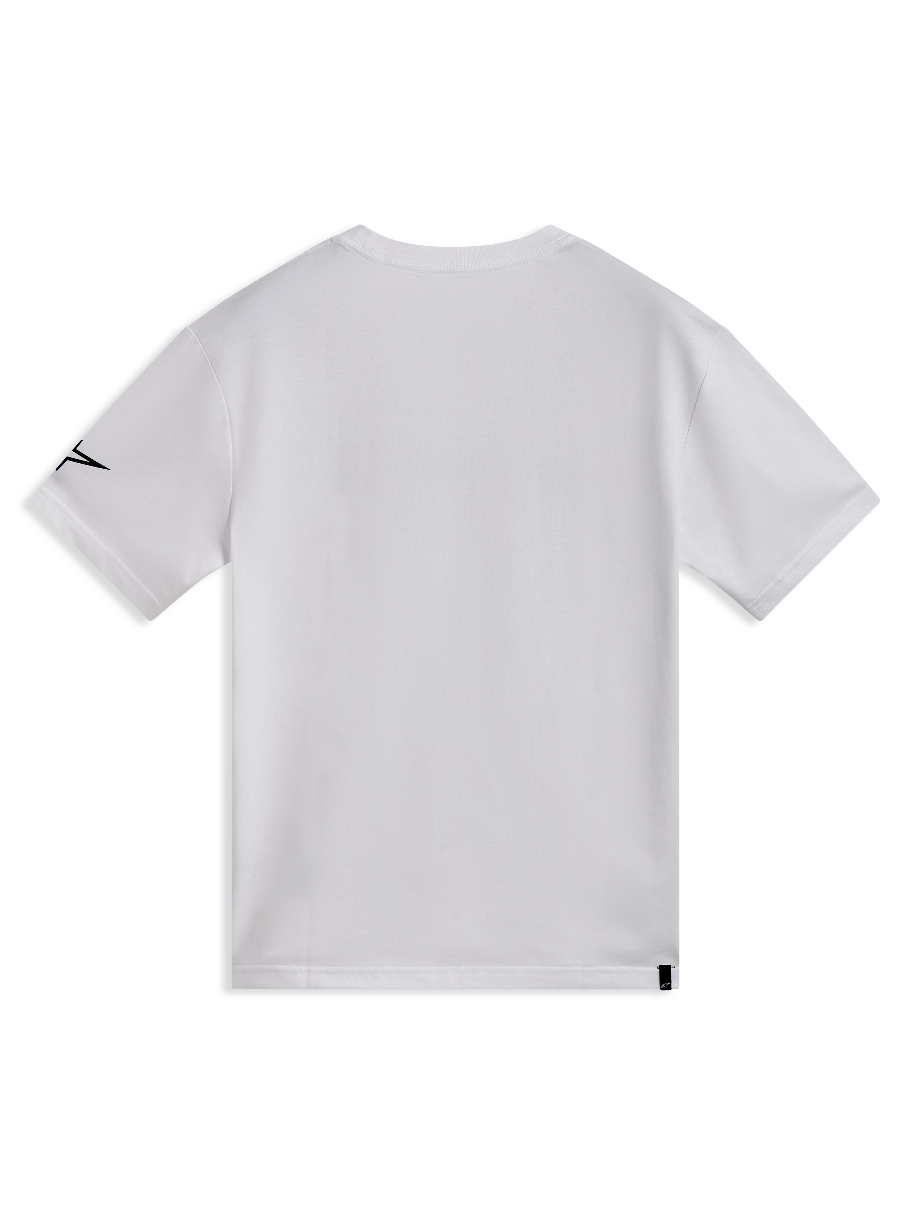 Alpinestars Race Wordmark CSF Short Sleeve Tee, White cotton-poly Sportswear, back view with black Ageless sleeve logo.