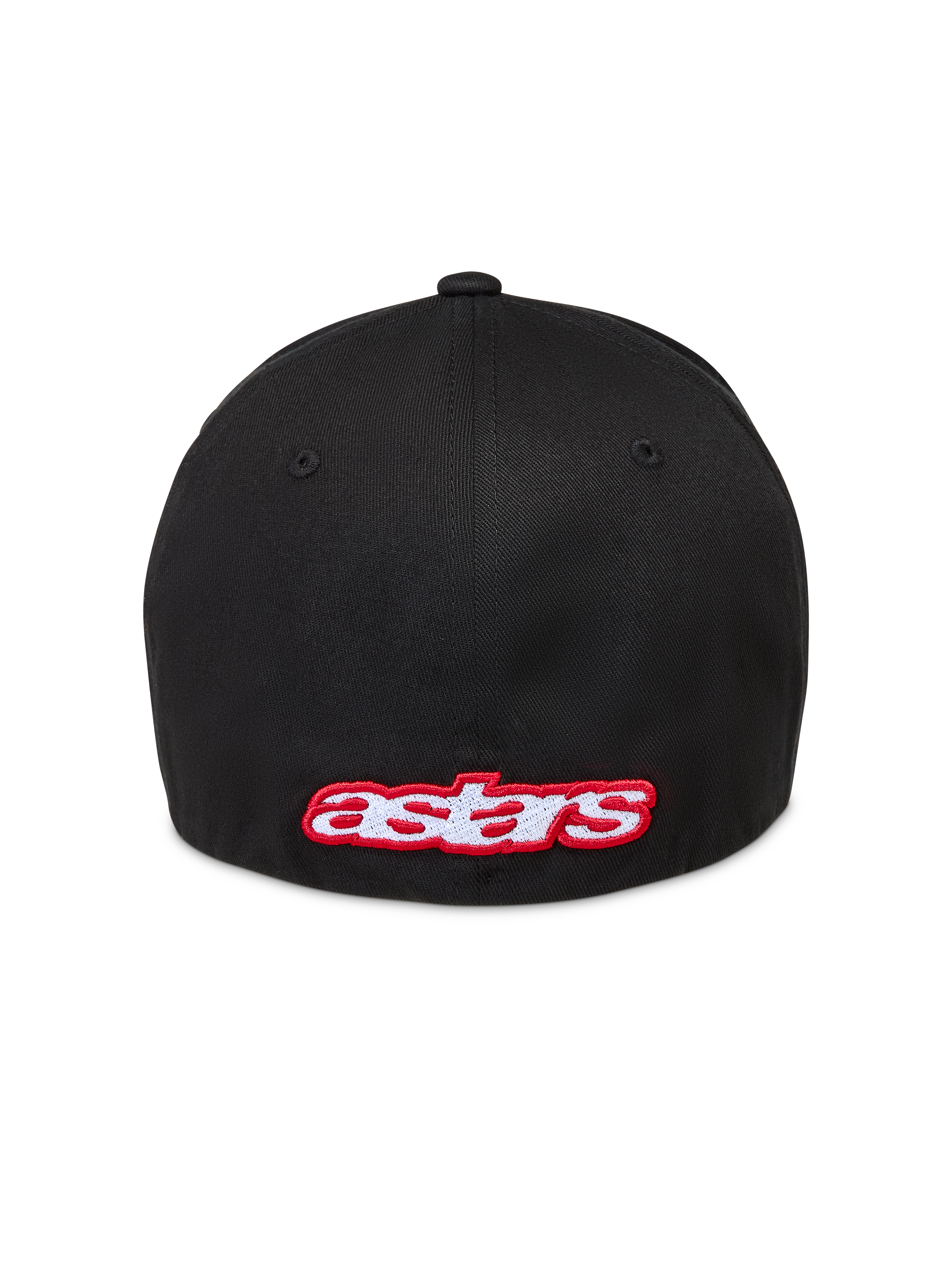 Alpinestars Lineout Hat, Sportswear Flex Back Cap, Black, red and white Astars logo embroidery, rear view.