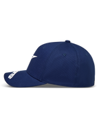 Alpinestars Arclight Hat, Navy Blue Sportswear Baseball Cap, Side Profile with White Logo and Curved Bill.