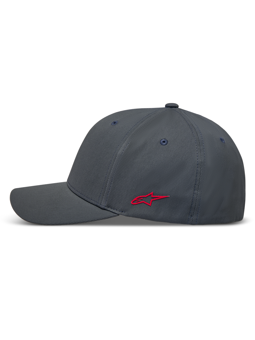 Alpinestars Points Hat, Dark Grey Sportswear Baseball Cap with Red side logo, nylon tactel fabric, and flex back design.