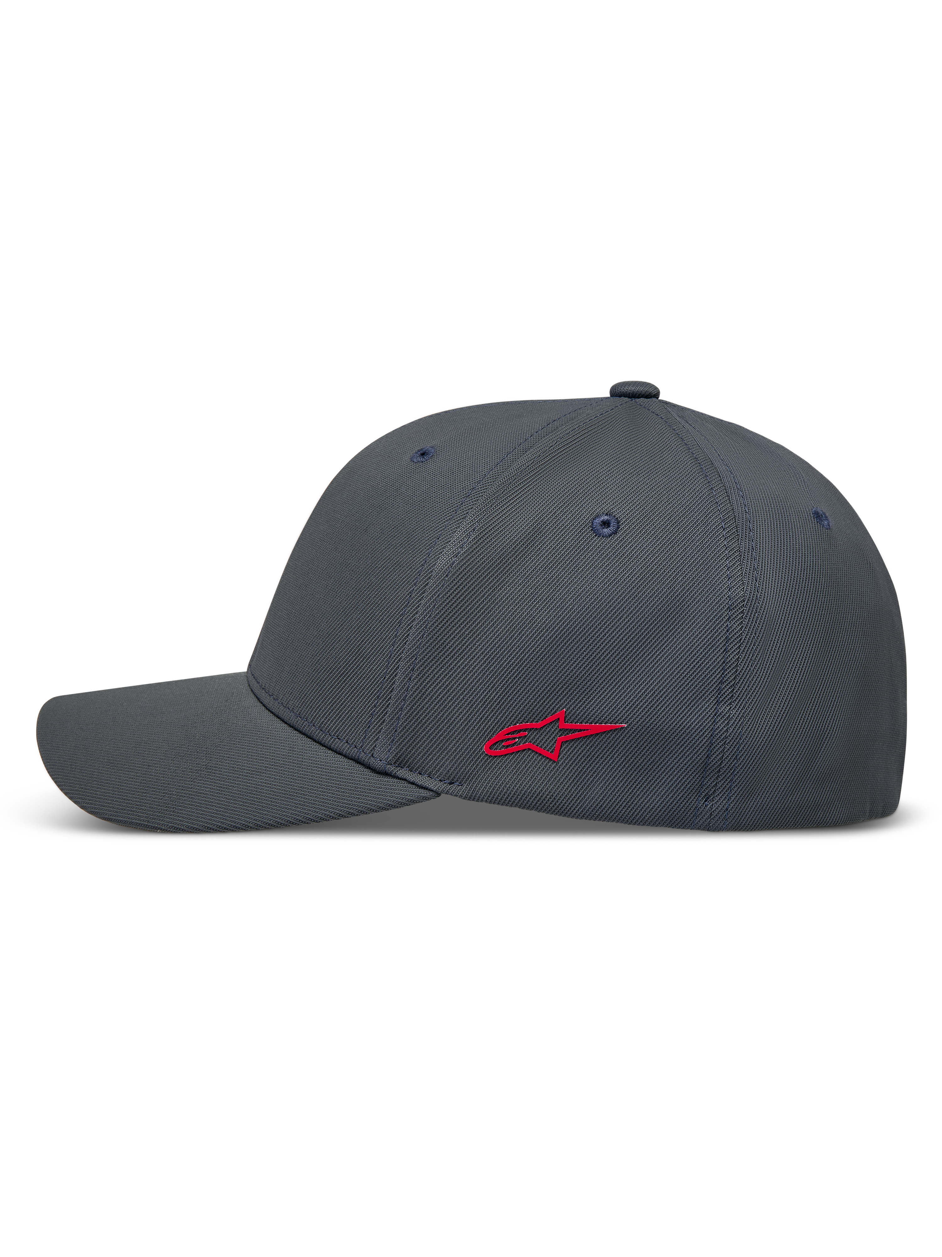 Alpinestars Points Hat, Dark Grey Sportswear Baseball Cap with Red side logo, nylon tactel fabric, and flex back design.