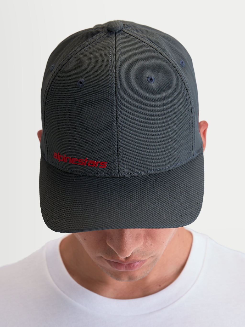 Alpinestars Points Hat, Men's Sportswear Curved Bill Cap, Dark Grey with Red Alpinestars Wordmark Logo, Lightweight Nylon Tactel Construction, Casual Motorsport Apparel