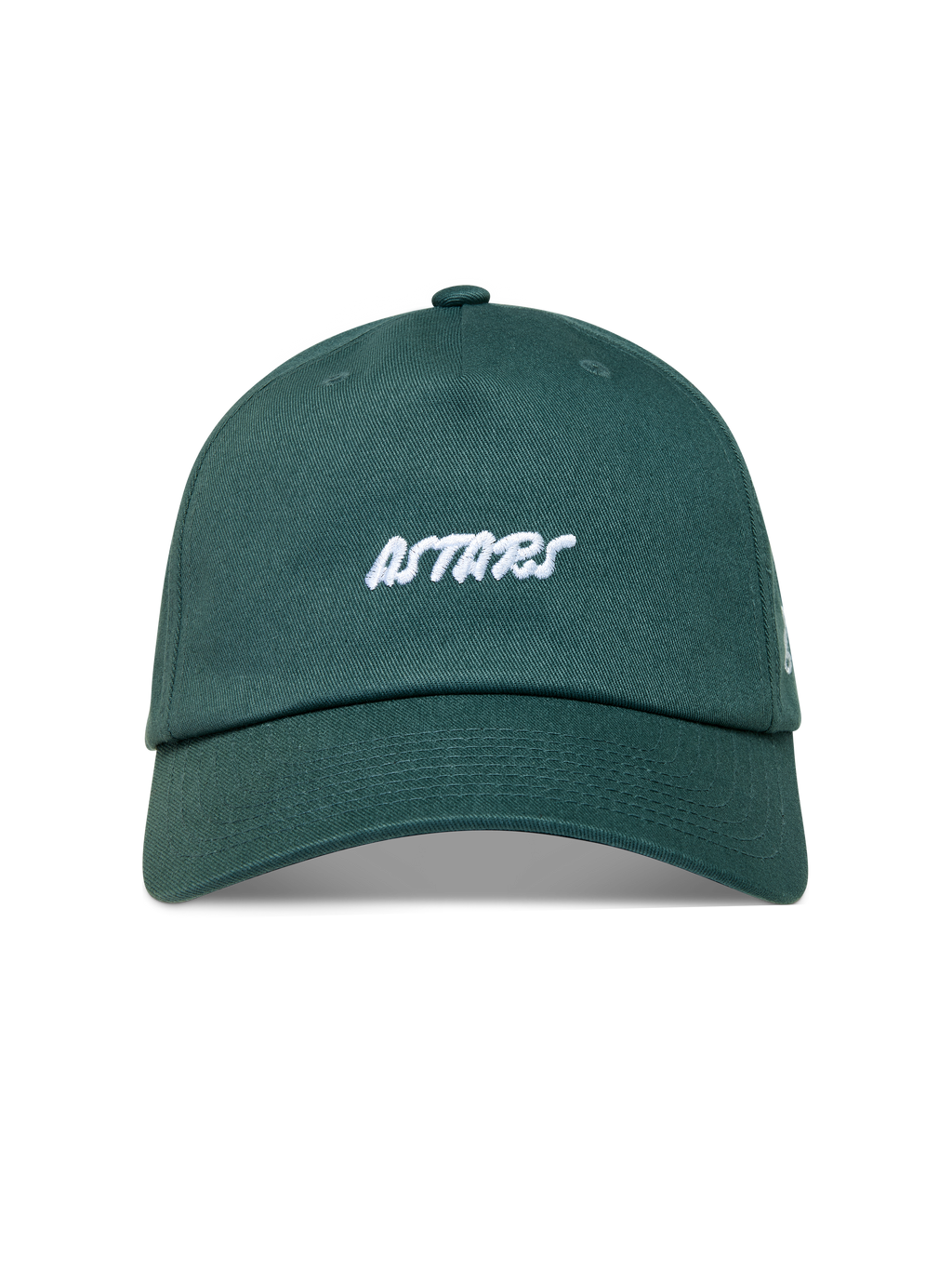 Alpinestars Explorer Strapback Hat, Green Sportswear Cap, White Embroidered Astars Logo, Curved Bill, Structured Crown.